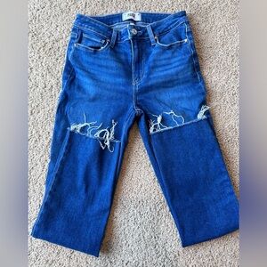 PAIGE Blue Distressed Straight Leg Jeans